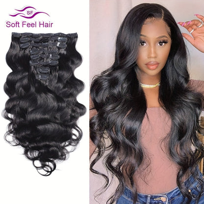 Clip In Human Hair Extensions Body Wave 8pcs 120g Full Head Real Human Hair Clip Ins Natural, for Home, Travel and Salon Hair Styling