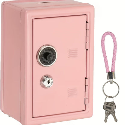 Metal Coin Bank Safe with Key and Combination Lock – Secure Steel Money Box with Removable Drawer, Coin Slot & Cash Storage for Home Office
