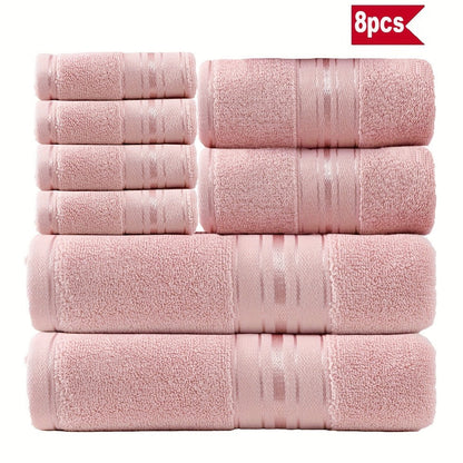 Striped Bath Towels, Towel Set 8 Piece 550GSM Pure Cotton Vintage Striped Bath, Hand Towels and Washcloths for Home and Guest Use