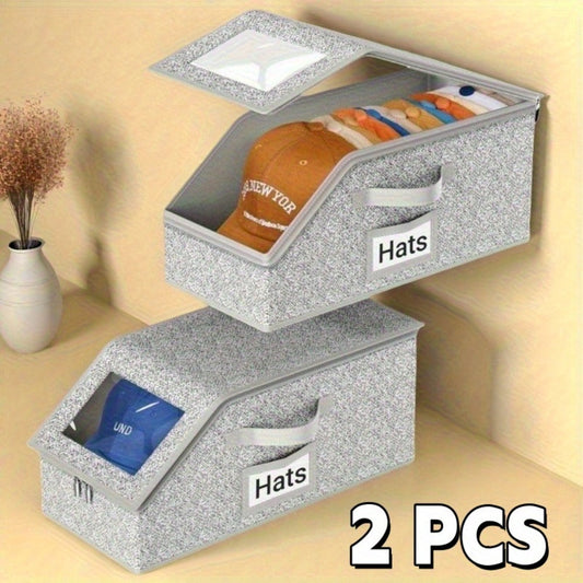 Stackable Baseball Cap Storage Box with Clear Viewing Window, Hat Organizer for Closet Holds Up to 30 Caps