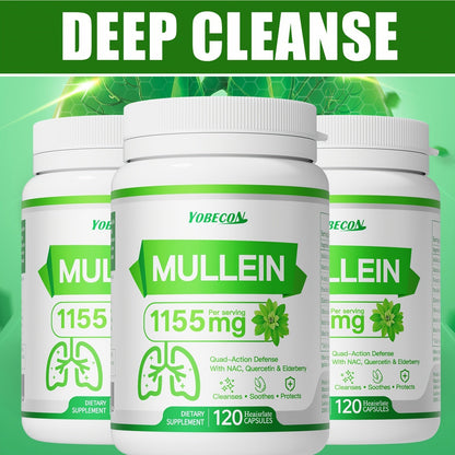 Mullein Lung Cleanse Capsules with NAC 45000mg – Mucus Removal, Dry Cough Relief & Respiratory Support Supplement for Women & Men