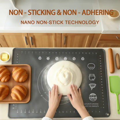 Silicone Pastry Mat Extra Thick Baking Mat with Measurements for Dough Rolling Pizza Cake for Entryways, Bedrooms and Living Spaces