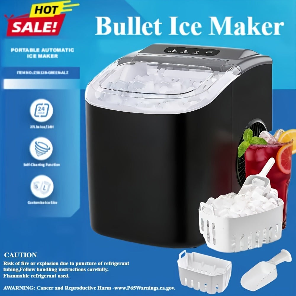 Pebble Ice Maker Countertop, /24H, 2 Ice Cube Sizes, Sonic Bullet Ice Machine, Auto-Cleaning, Stainless Steel