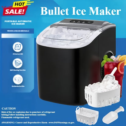 Pebble Ice Maker Countertop, /24H, 2 Ice Cube Sizes, Sonic Bullet Ice Machine, Auto-Cleaning, Stainless Steel