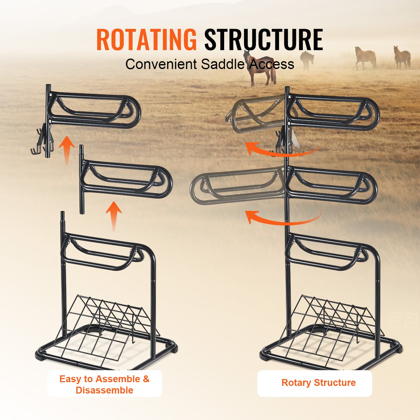 Saddle Rack Freestanding 3-Tier – VEVOR Rotating Heavy-Duty Carbon Steel Saddle Stand for English & Western Saddles | Multi-Layer Tack