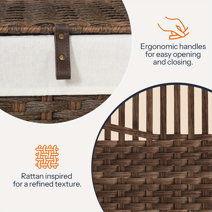 Large Wicker Storage Basket with Lid, Handles, Soft Lining, Metal Frame in a 220L Lidded Format