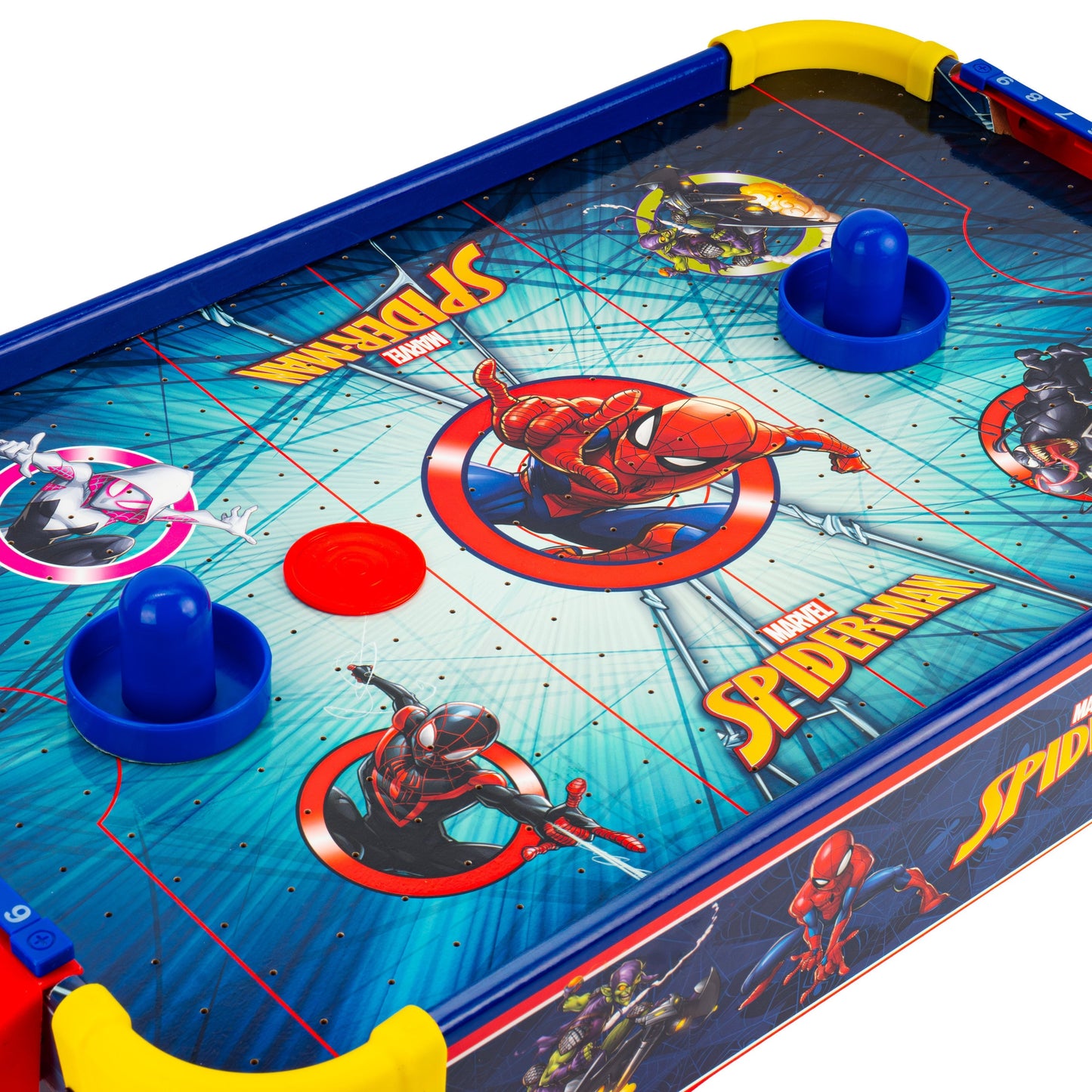 Spider-Man Tabletop Air Hockey Table Officially Licensed Marvel, Wood Electric Air Hockey Game for Kids Ages 5+