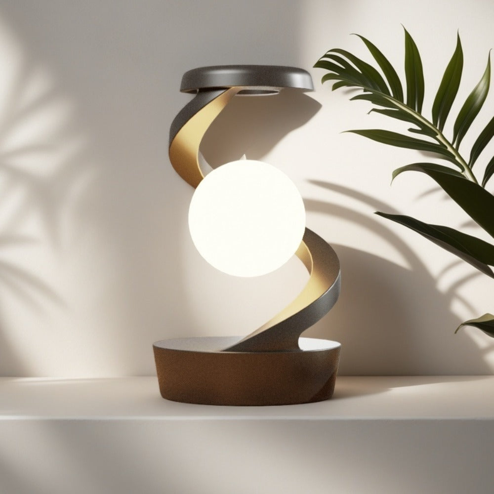 Floating Rotating Night Light with Wireless Charger, Smart Desktop Visual Levitating Lamp with Light Sensor