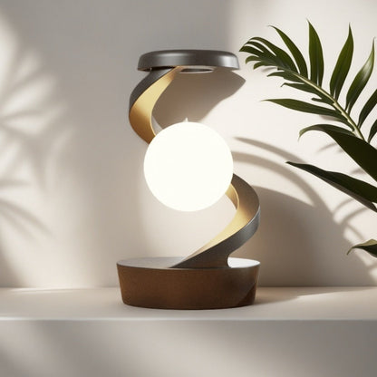 Floating Rotating Night Light with Wireless Charger, Smart Desktop Visual Levitating Lamp with Light Sensor