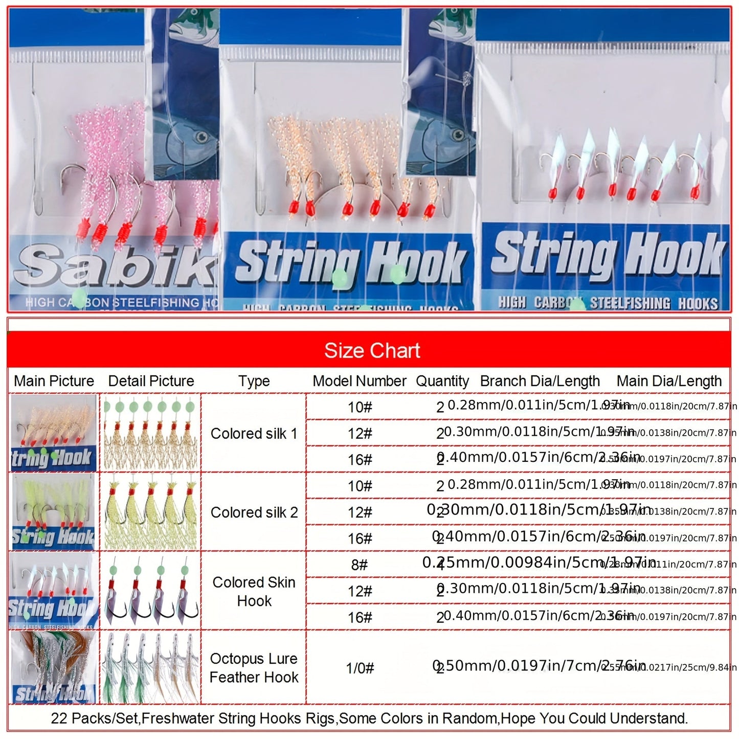 Fishing Rig Set 22 Packs Flasher Lure Bait Rigs – Glow Beads & High Carbon Hooks for Freshwater & Saltwater Trout Bass Salmon Fishing Tackle