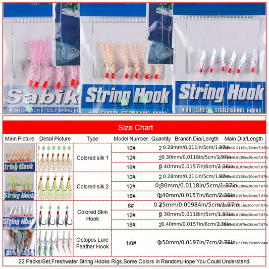 Fishing Rig Set 22 Packs Flasher Lure Bait Rigs – Glow Beads & High Carbon Hooks for Freshwater & Saltwater Trout Bass Salmon Fishing Tackle