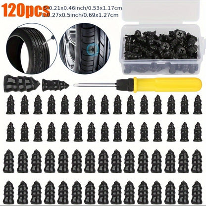 Tubeless Tire Repair Kit 121-Piece – Rubber Nail Plugs with Screwdriver, Emergency Puncture Repair Tool for Car, Truck & Motorcycle