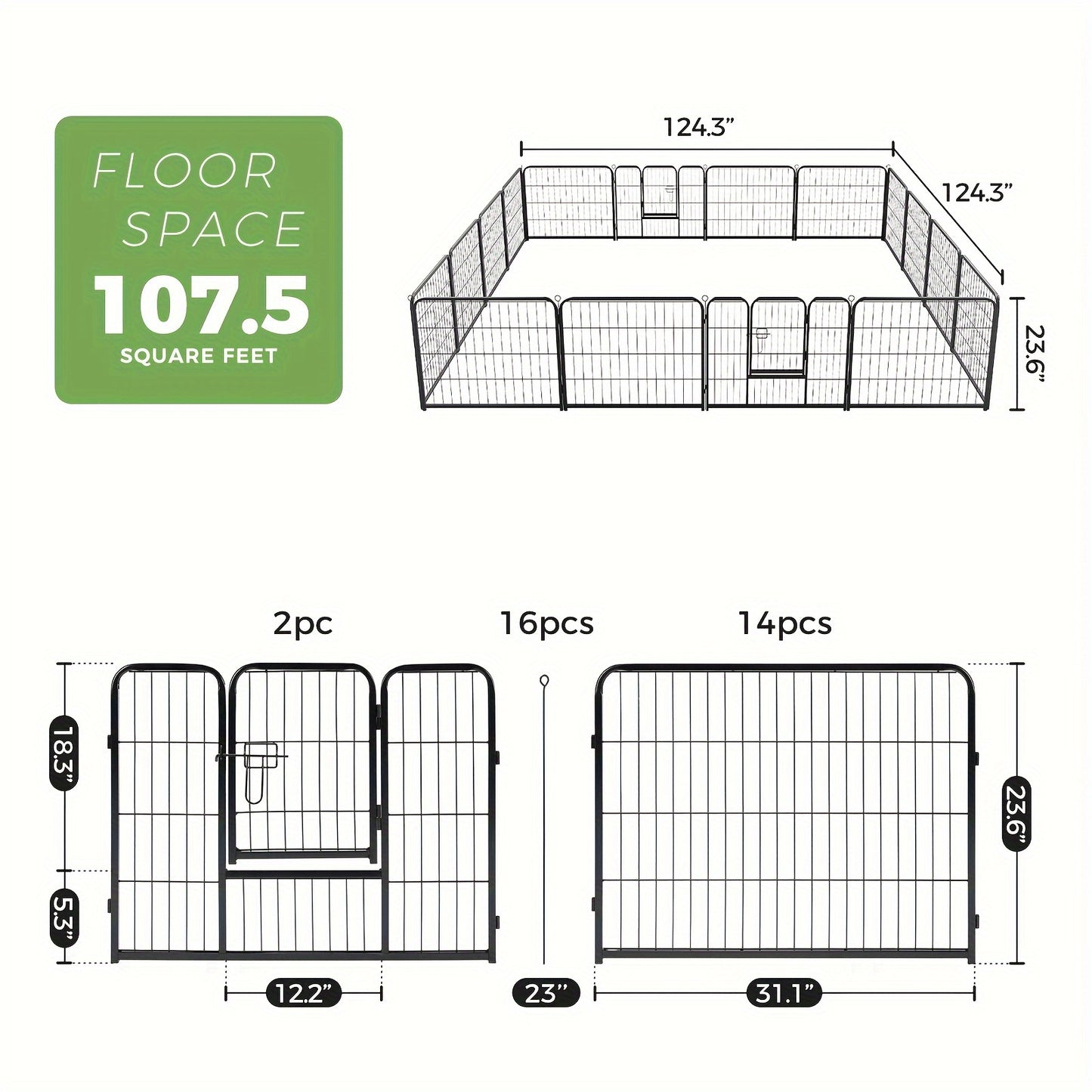 Metal Dog Playpen with Door DIY 8 or 16 Panel Foldable Pet Pen for Small Medium Large Dogs Puppies Easy Assemble Indoor Outdoor Use 24 32 40