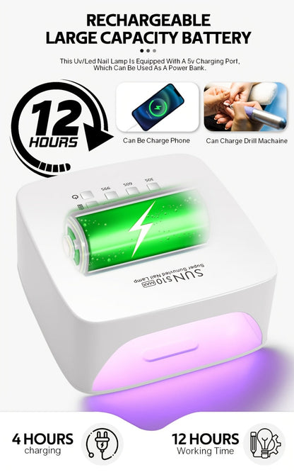 Rechargeable UV LED Nail Lamp 30 Beads, Professional Gel Nail Curing Light Cordless with 3 Timer Settings