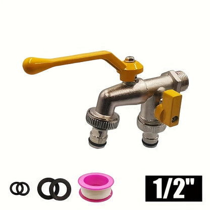 Garden Hose Faucet Dual Outlet Stainless | Outdoor Spigot Sprinkler
