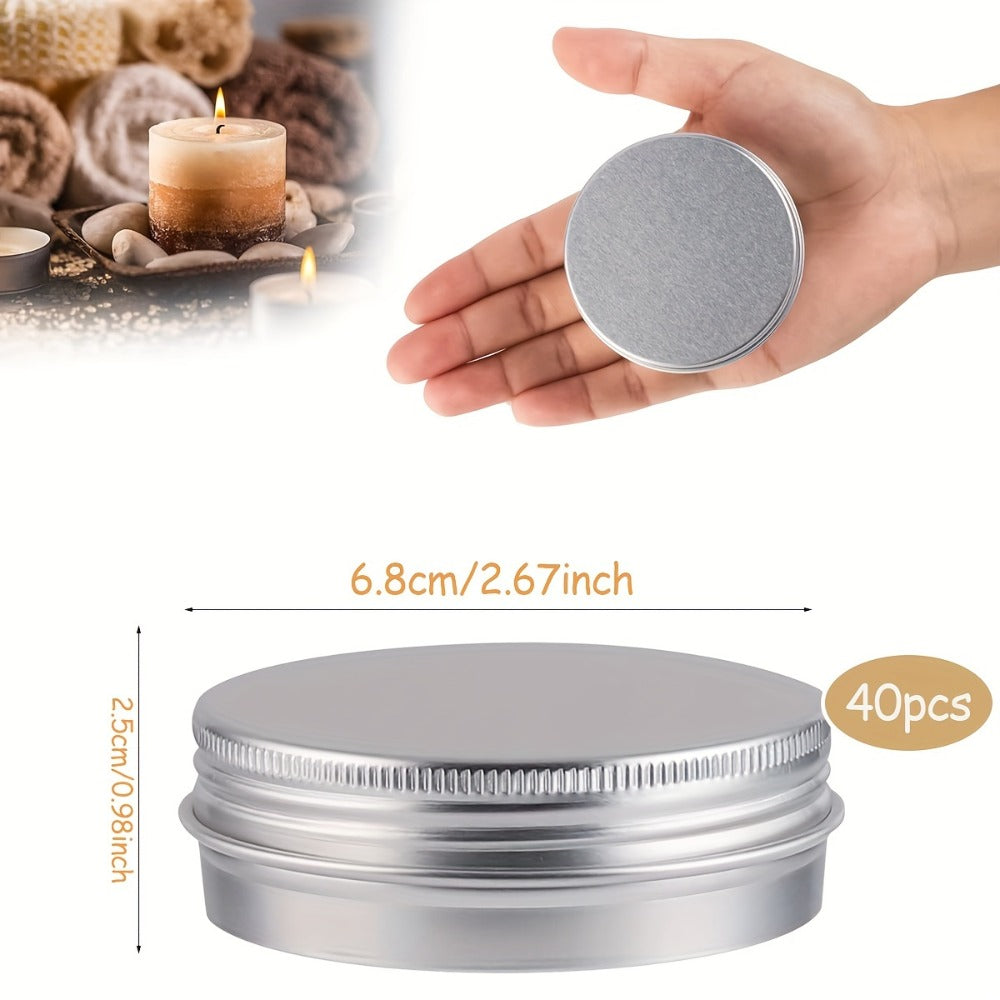 Aluminum Jars with Lids 40 Pack – 2 oz Round Metal Screw Top Tins for Candle Making, Lip Balm, Salve, DIY Cosmetics