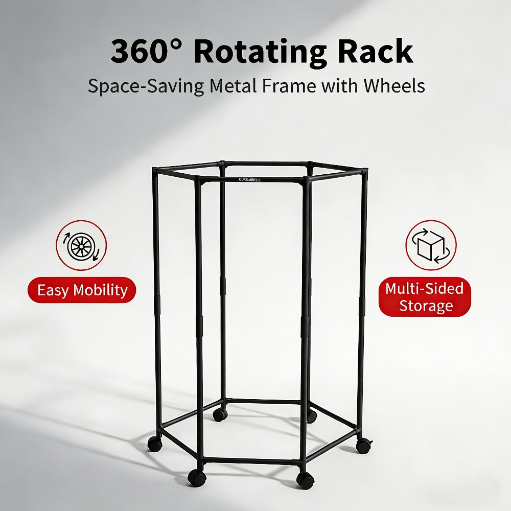 White Four-Sided Rolling Clothing Rack with Multiple Hanging Rails and 120 x 35 x 35 cm Frame