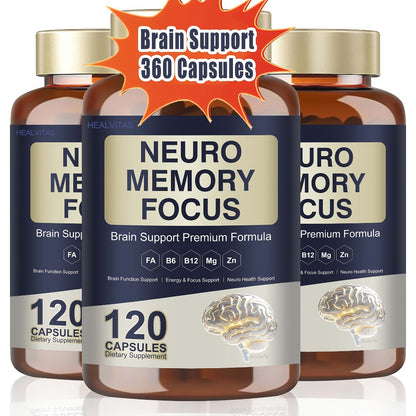 Memory Focus Brain Supplement 120 Capsules, Advanced Nootropic Formula with Ginkgo Biloba, Bacopa Monnieri