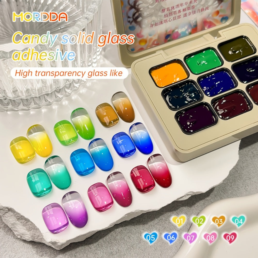 Gel Nail Polish 9-Color Candy-Glass Set with Translucent Gradient Finish and Fall-Winter Shade Palette for Nail Art