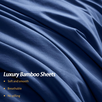 Bed Sheet Set 4-Piece Bamboo-Derived Fabric with Available Extra-Deep Pocket and Eighteen Colors