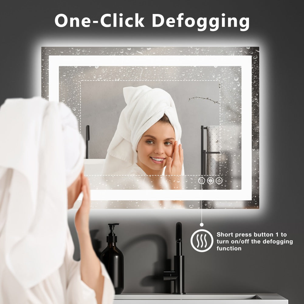 LED Bathroom Mirror with Anti-Fog, Dimmable Vanity Mirror, 3 Color Lighting Modes, Dual Light, Wall Mounted Horizontal or Vertical