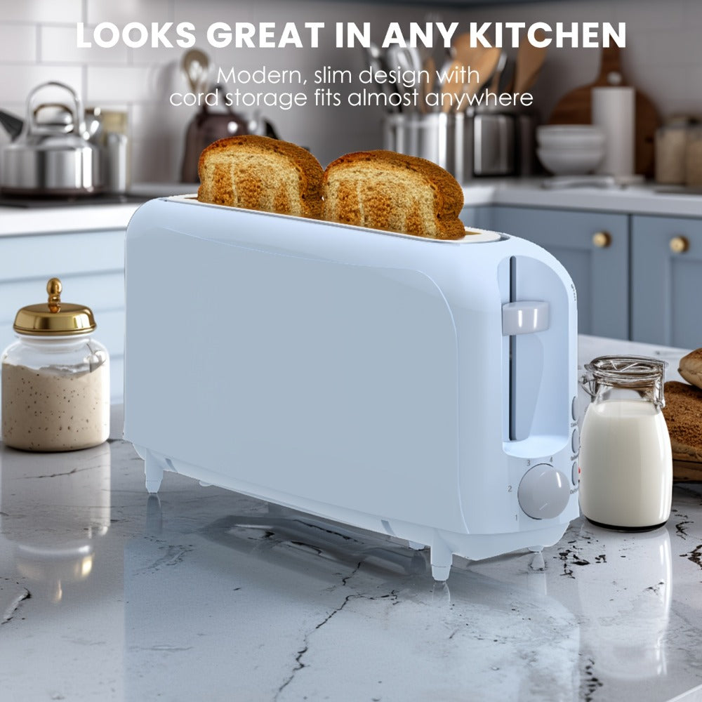 2 Slice Slim Toaster with 6 Shade Settings, Cancel Reheat Defrost Functions, Removable Crumb Tray – Compact 750W Bread Toaster for Kitchen