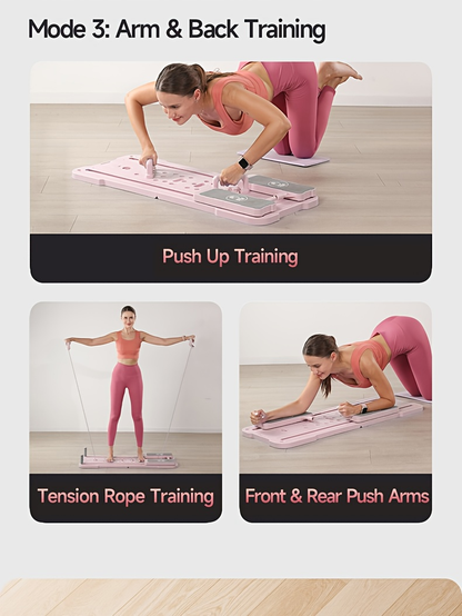 Portable Pilates Reformer Board 9-in-1 – Foldable Ab Wheel & Push-Up Workout Machine for Full Body Core Training