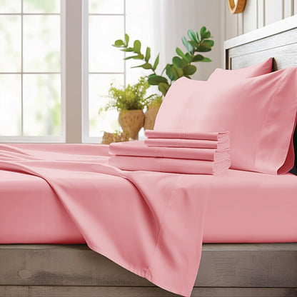 Bamboo Cooling Sheet Set 4pcs, Deep Pocket Fitted Sheet Flat Sheet Pillowcases for Hot Sleepers Twin Full Queen King