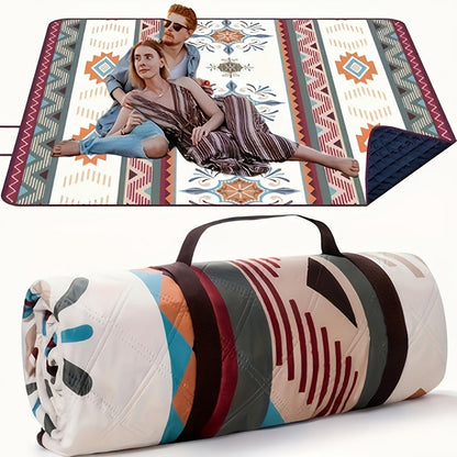 Rectangular Geometric Picnic Blanket with Rolled Carry Straps and 200 x 150 cm Pictured Open Size