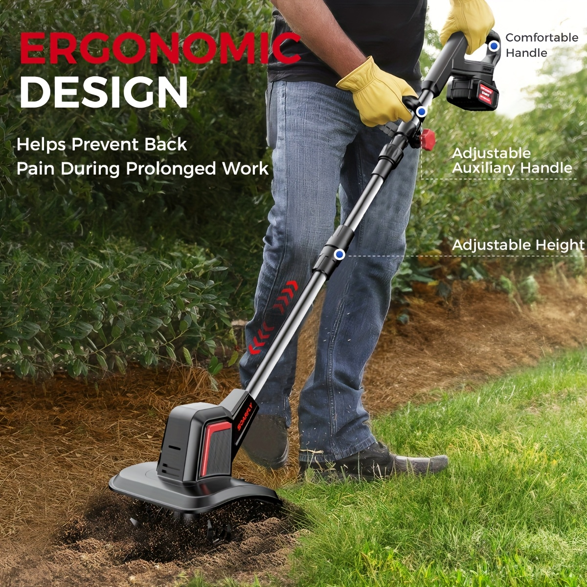 Cordless Electric Cultivator 360RPM - Wireless Electric Tiller & Soil Loosening Machine with 2×4.0Ah for Garden, Patio and Yard Use