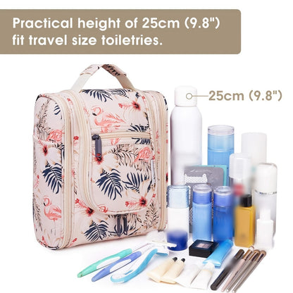 Toiletry Bag Hanging Large-Capacity Makeup Organizer with Hook, Multiple Compartments and 16 Print Options