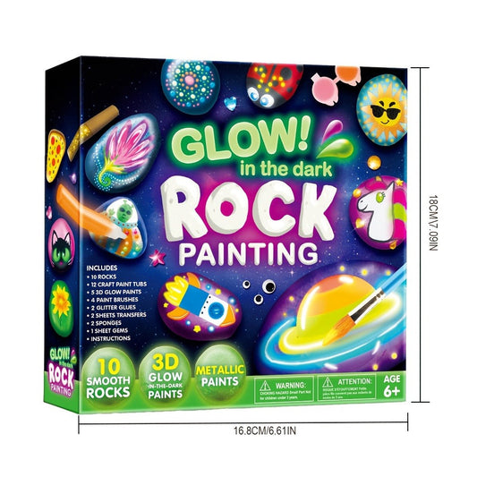 Glow Rock Painting Craft Kit with 10 Rocks, Paints, Brushes, Gems and Stickers in One- or Two-Pack Options