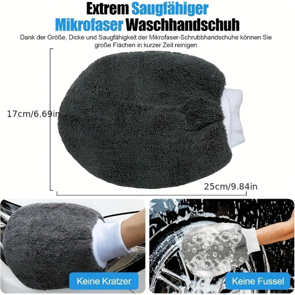 11-Piece Car Cleaning Kit with Microfiber Wash Mitts, Tire Brushes, Applicator Pads and Gray Storage Bag