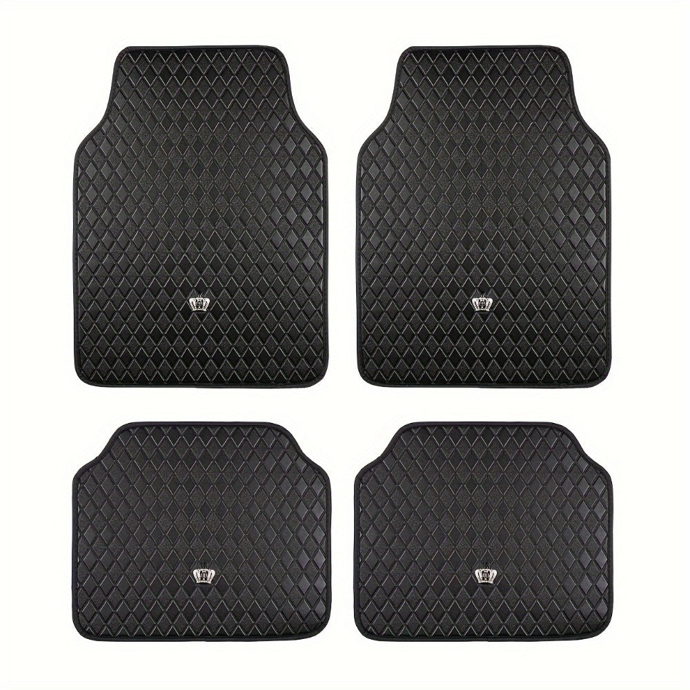 Quilted Crown Car Floor Mats, Four-Piece Set in Red, Black or Prismatic Embossed Style Options