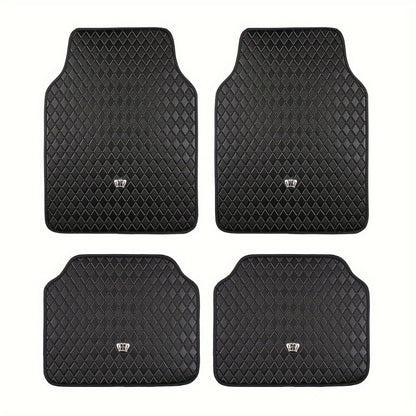 Quilted Crown Car Floor Mats, Four-Piece Set in Red, Black or Prismatic Embossed Style Options