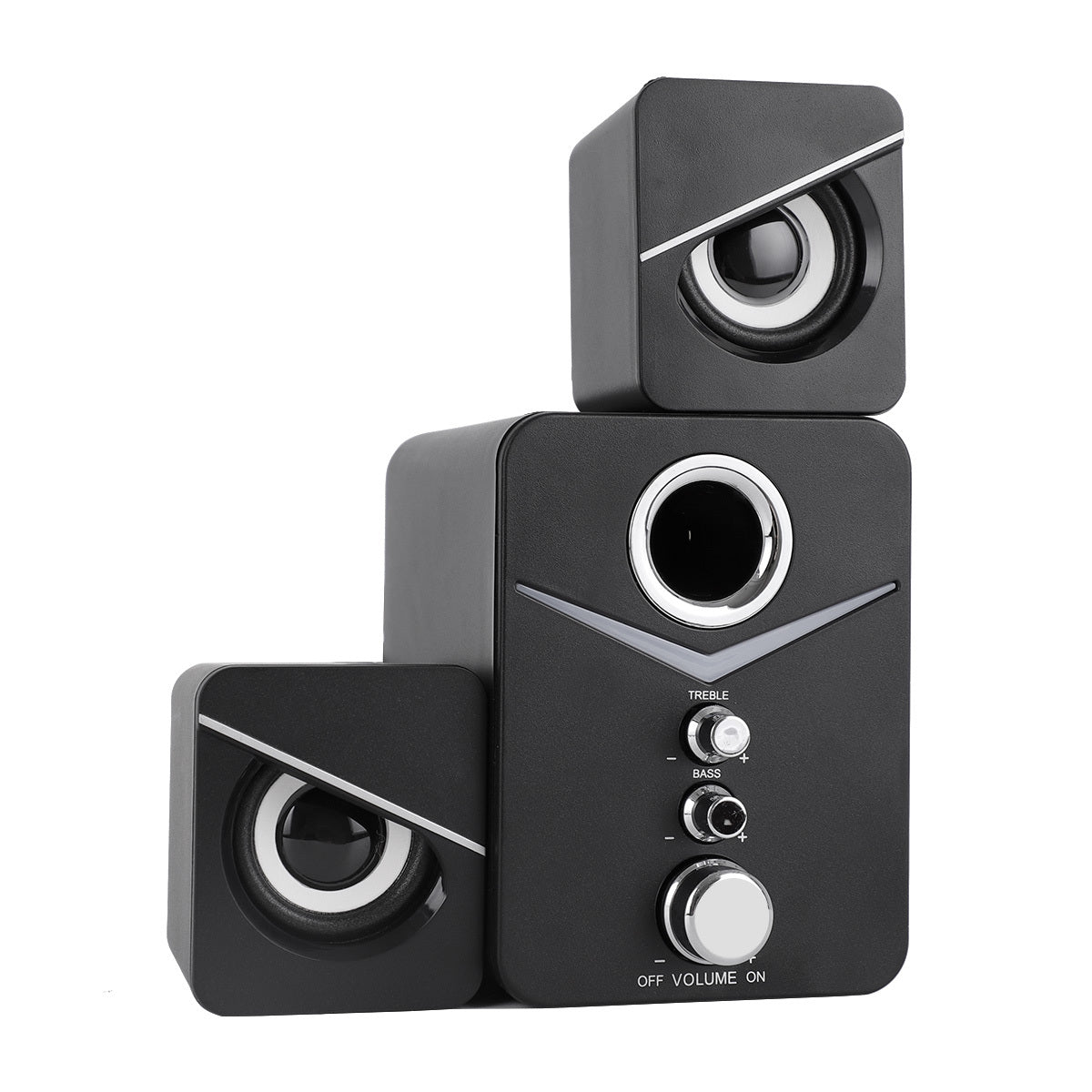 USB Powered Computer Speakers with Subwoofer, 3.5mm Aux Wired Desktop PC Laptop Speaker System, Dual 2" Tweeter + 3" Subwoofer