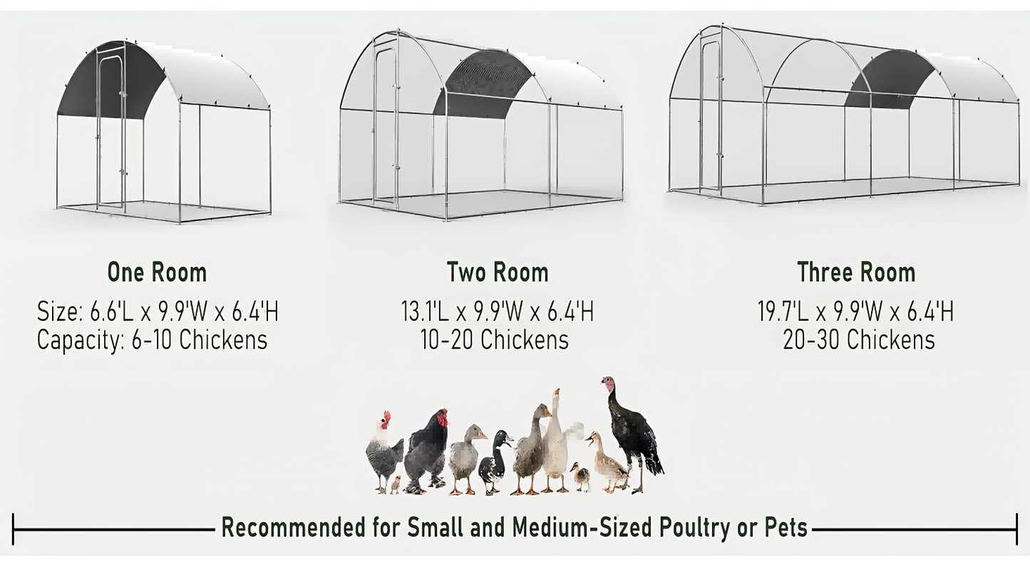 Walk-in Chicken Pen Large Metal Outdoor Poultry Enclosure Cover Yard Cage for Chickens Ducks Rabbits 3 Sizes Available