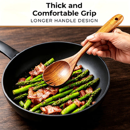 Wooden Kitchen Utensil Set 10 Piece – Nonstick Safe Cooking Spoons, Ergonomic Handle, Heat Resistant Wood Kitchen Tools