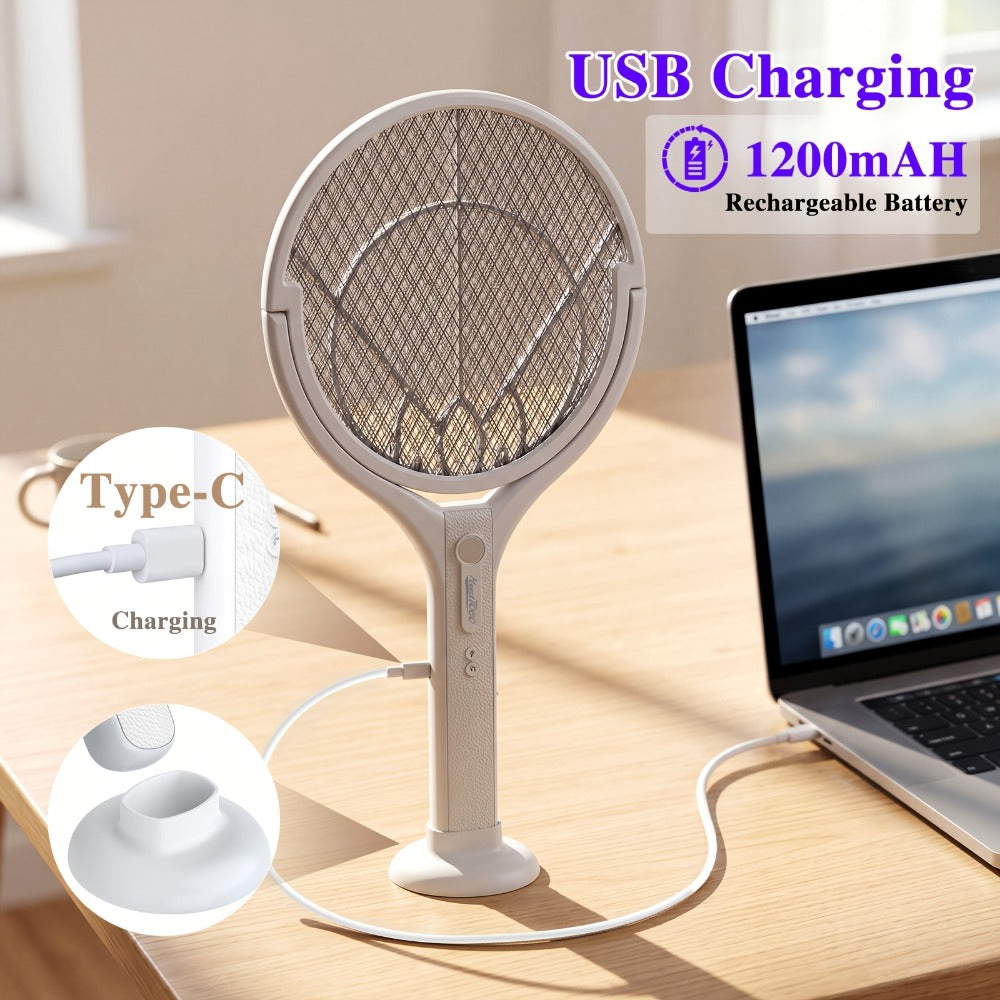 Electric Fly Swatter Racket 4000V, Rechargeable Mosquito Zapper with Auto One-Touch Kill, Detachable Head