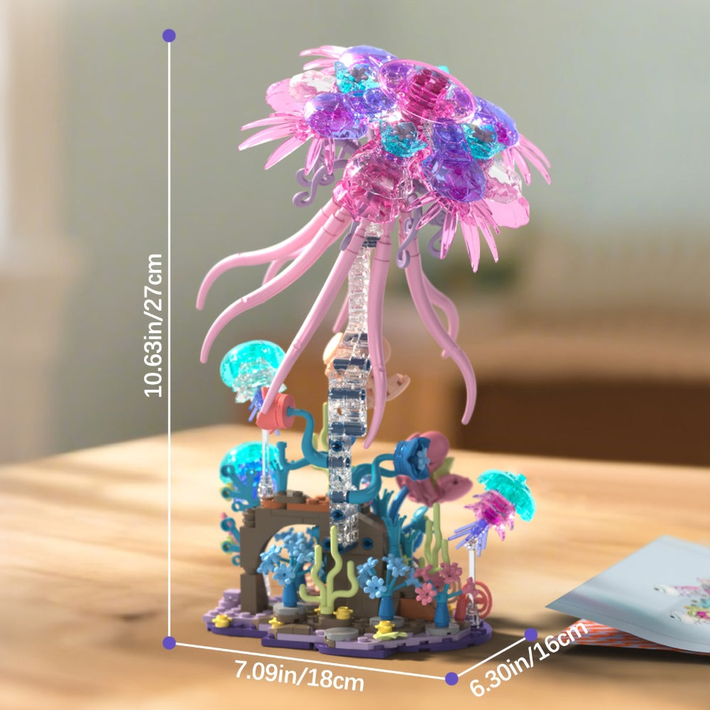 526-Piece Jellyfish Building Block Model with Ocean Scene Base and Pictured 27 cm Display Height