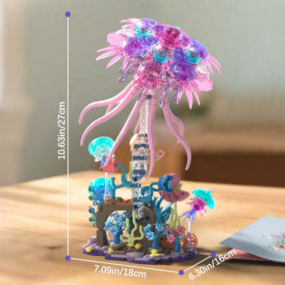 526-Piece Jellyfish Building Block Model with Ocean Scene Base and Pictured 27 cm Display Height