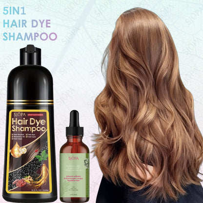 Hair Dye Coloring Shampoo 5-in-1 Upgraded with Hibiscus Oil, Squalane & Glycerin – Quick Color & Nourishing, Gentle Skin-Safe Formula