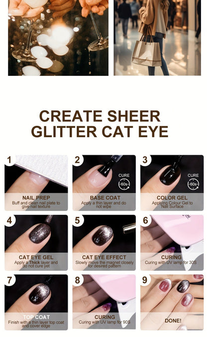 Cat Eye Gel Polish 8ml Holographic Chameleon Flash – Magnetic Sand 3D Color-Shifting Semi-Permanent UV LED Gel Varnish for Salon & Home DIY