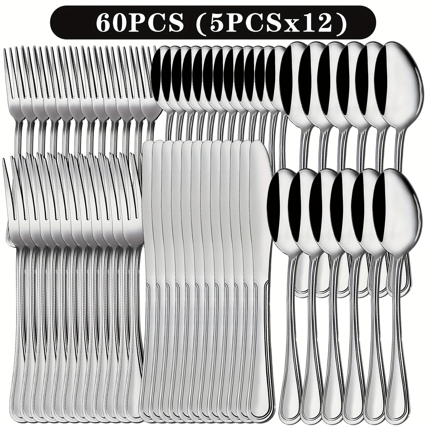 Stainless Steel Flatware Sets in 20–72 Piece Silver, Black or Gold Configurations with Exact Checkout Options