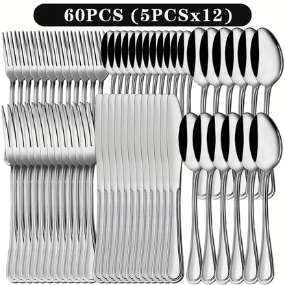 Stainless Steel Flatware Sets in 20–72 Piece Silver, Black or Gold Configurations with Exact Checkout Options