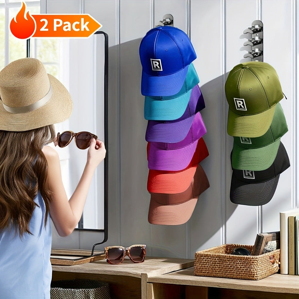 Wall Mounted Hat Rack for Baseball Caps, Adhesive or Drill Mount, Holds 20 Hats, Multilayer Storage
