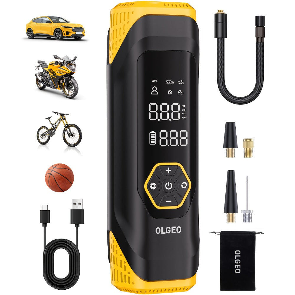 OLGEO M9 180 PSI Cordless Tire Inflator with 8000mAh Battery, Digital Gauge, LED Light and Nozzle Set