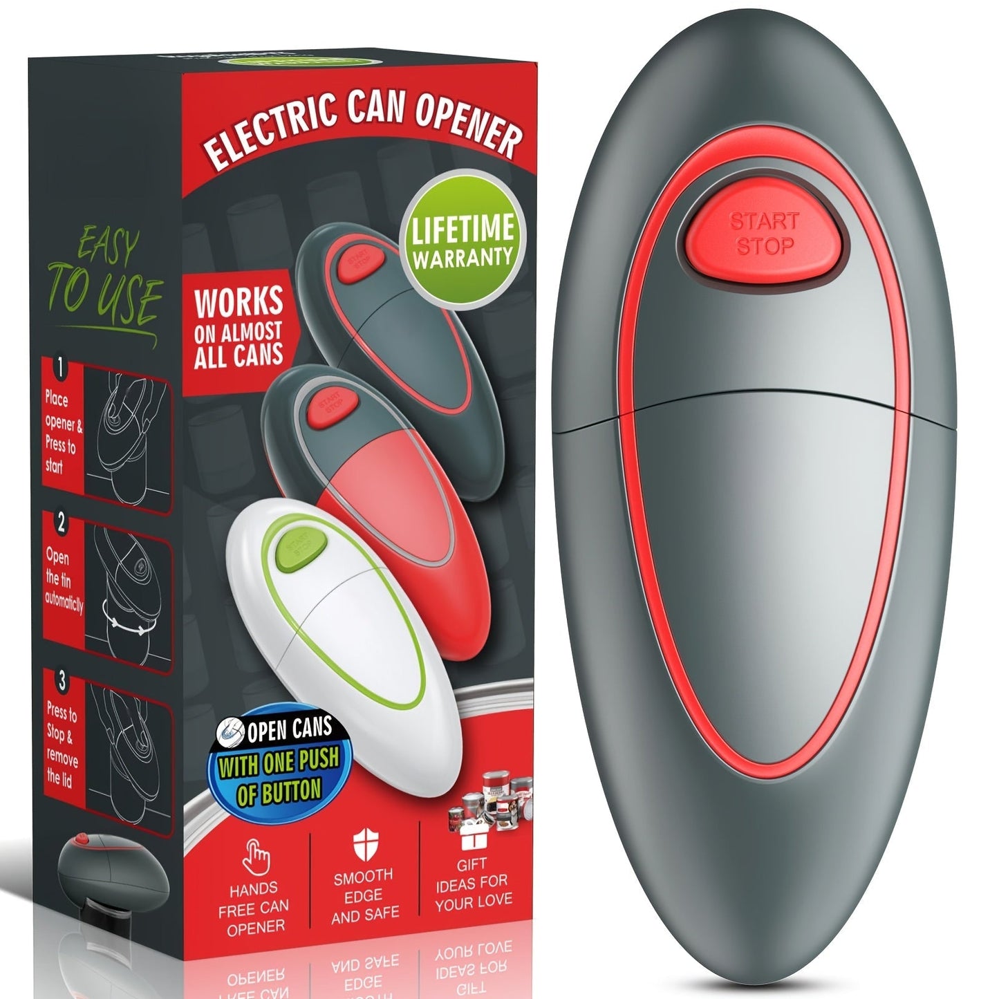 Electric Can Opener One-Touch Automatic – Smooth Edge Battery Operated Handheld Opener for All Can Sizes, Best Kitchen Gadget for Seniors