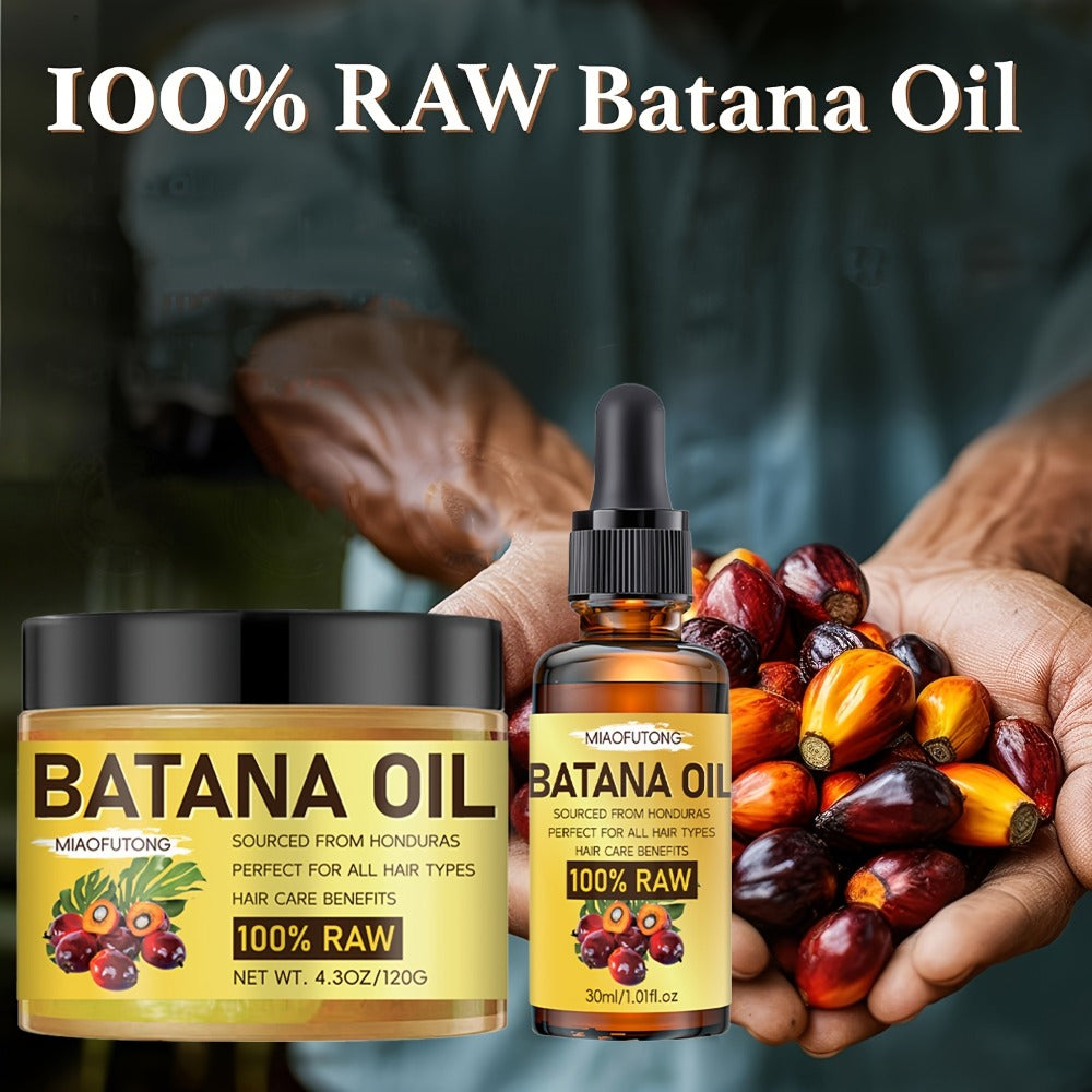Batana Hair and Scalp Oil Two-Piece Set with 100g Jar and 30ml Dropper Bottle, Both Labeled 100% Raw