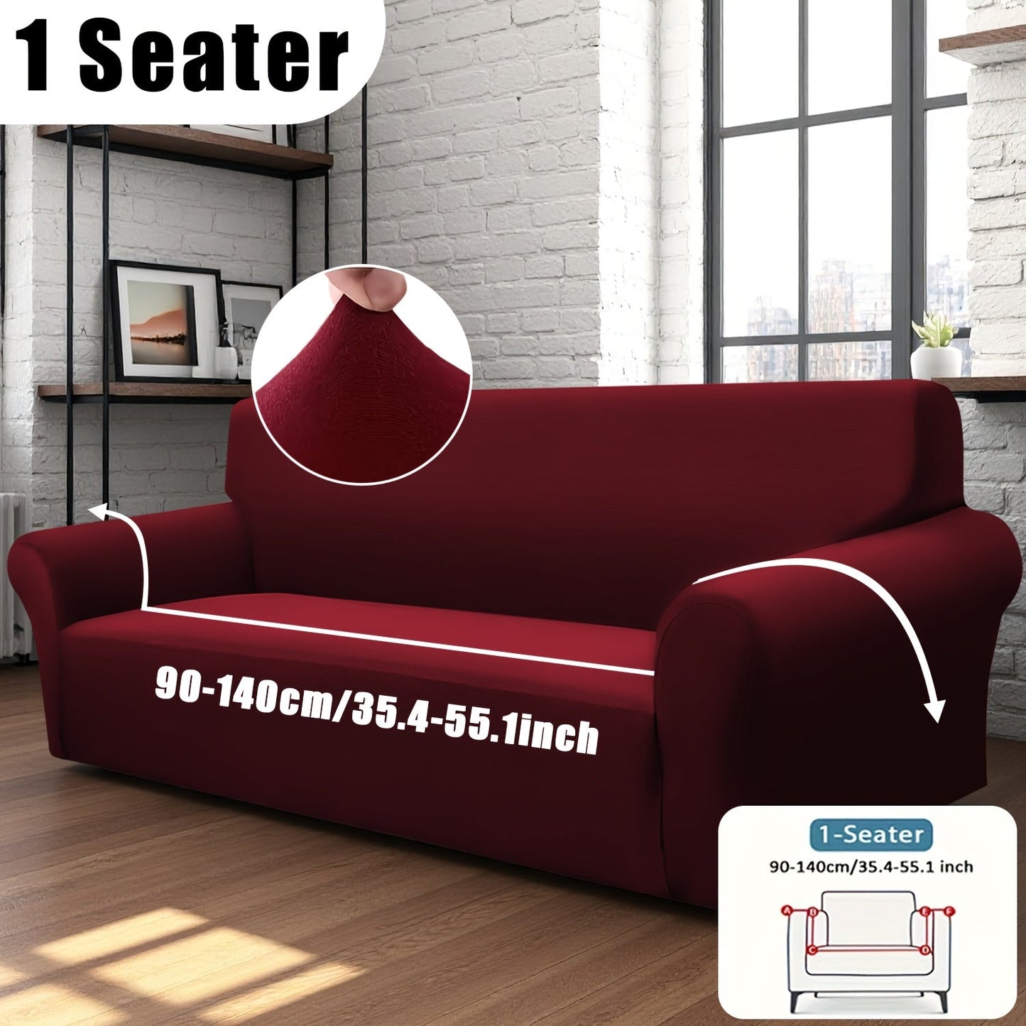 Sofa Cover Solid-Color Fitted Slipcover Options for 1, 2, 3 or 4-Seater Sofas and Separate Pillowcase